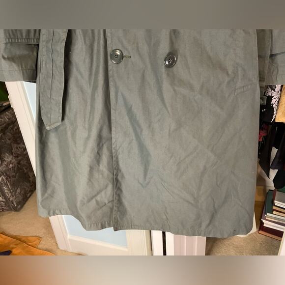 VTG MENS ARMY GREEN COTTON NYLON RAIN TRENCH COAT SZ M - Picture 14 of 16